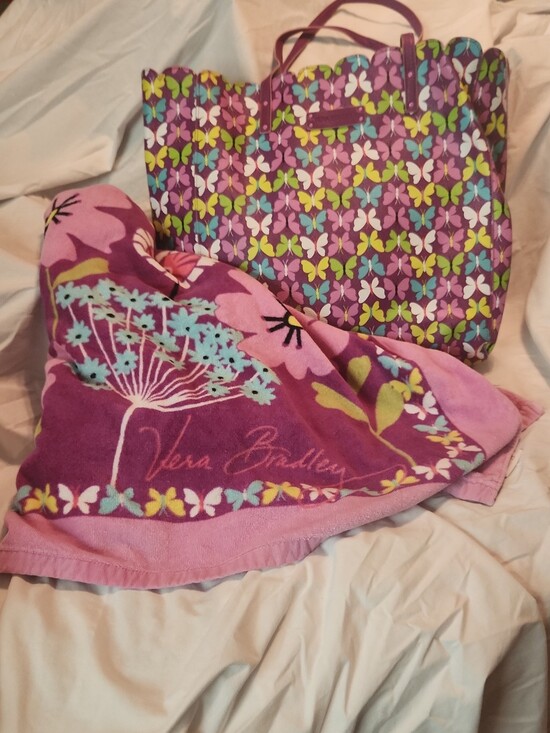 Vera Bradley Handbags - Vera Bradley Purple & Pink Floral and matching beach towel